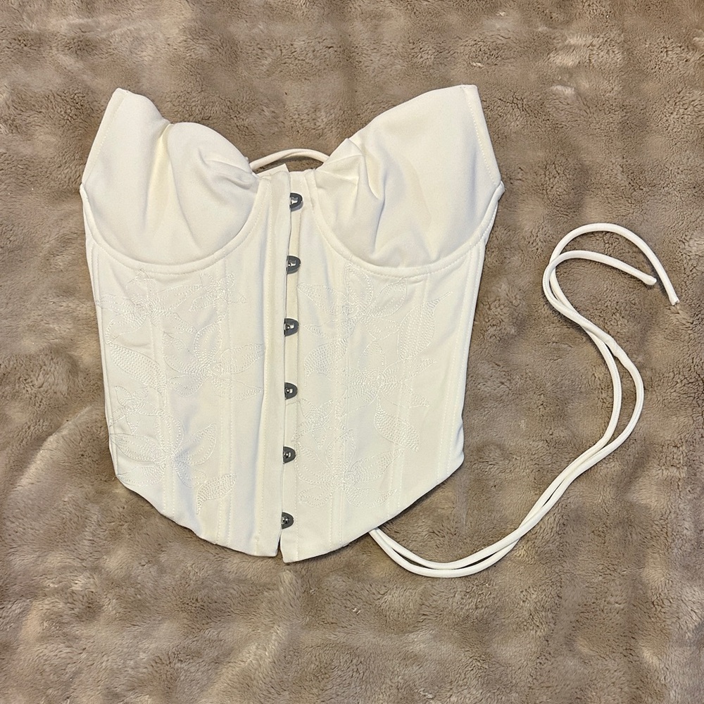 Chic White Lace-Up Corset Blouse